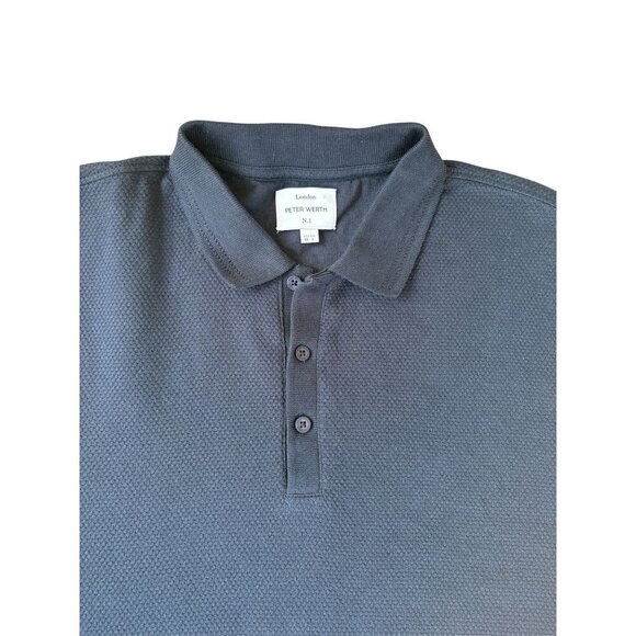 Peter Werth London Navy Polo Shirt Mens L Short Sleeve Cotton Textured Design Cl - Picture 3 of 5